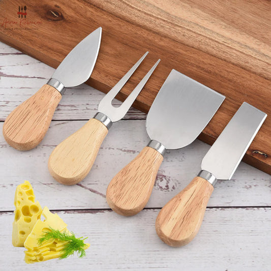 4 Piece Stainless Steel Cheese Knife Set with Wooden Handles