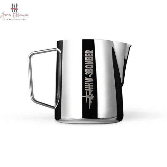 MHW-3BOMBER latte art pitcher 5.0 in glossy grey with curved handle