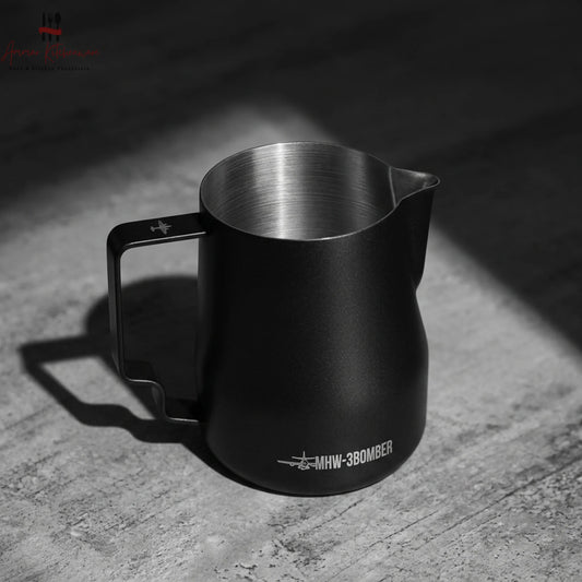 MHW-3BOMBER turbo milk steaming pitcher in matte black with precision pour spout