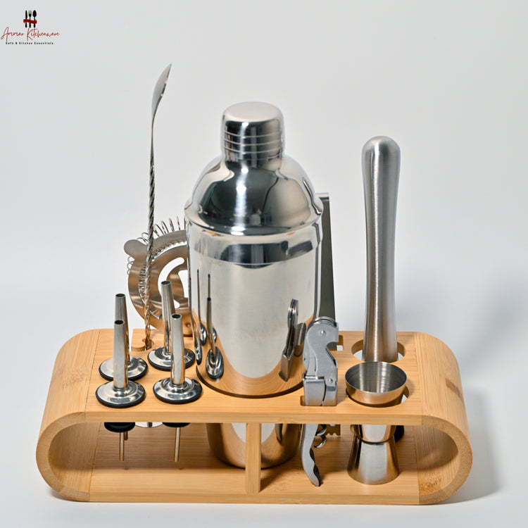 Stainless Steel Bartender Kit with Bamboo Stand