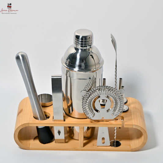 Stainless Steel Bartender Kit with Bamboo Stand