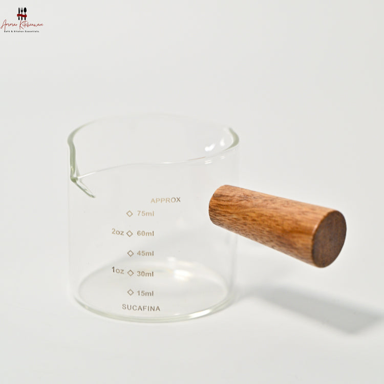 Glass Espresso Measuring Pitcher with Wooden Handle