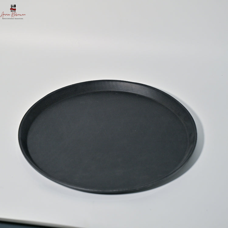 Black Circular Non Slip Plastic Serving Tray