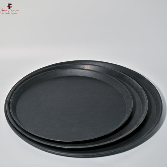 Black Circular Non Slip Plastic Serving Tray