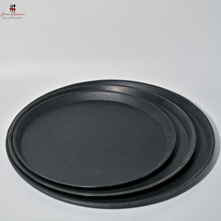 Black Circular Non Slip Plastic Serving Tray