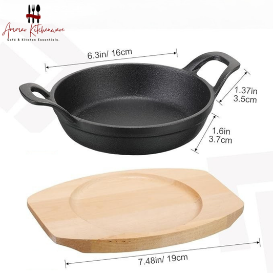 Cast Iron Sizzler with Wooden Base