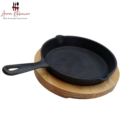 Cast Iron Frypan With Wooden Base