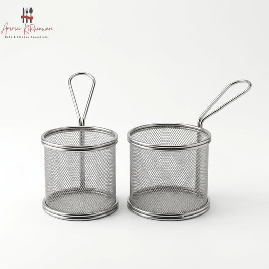 Stainless Steel Round Fry Serving Basket with Handle