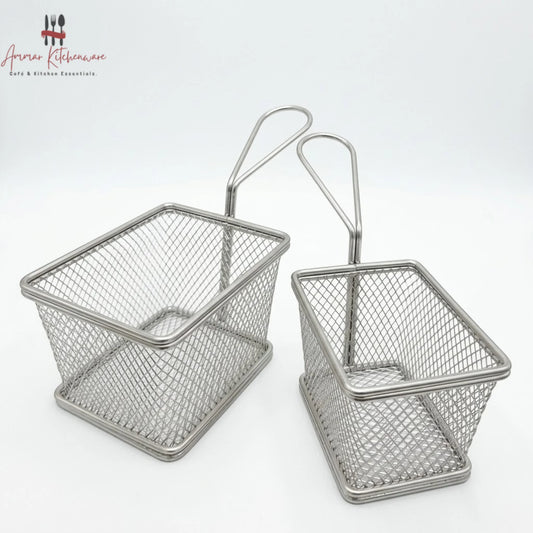Rectangular Wire Mesh Fry Serving Basket with Handle