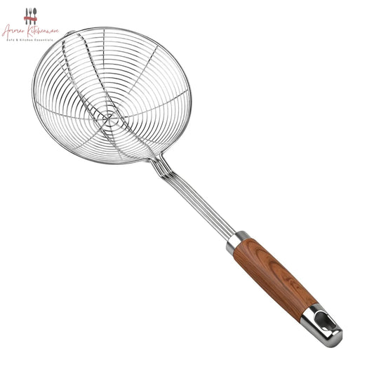 Stainless Steel Spider Strainer Skimmer with Heat Resistant Wooden Handle