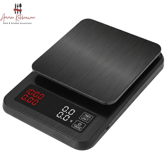 Barista Space rechargeable digital coffee scale with timer and dual LED display for espresso and pour-over brewing