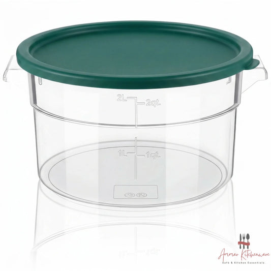 Round Food Storage Container with Green Airtight Lid - NSF Certified