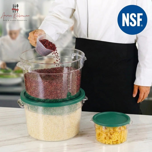 Round Food Storage Container with Green Airtight Lid - NSF Certified