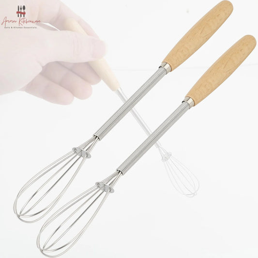 Mini Stainless Steel Spring Whisk with Wooden Handle