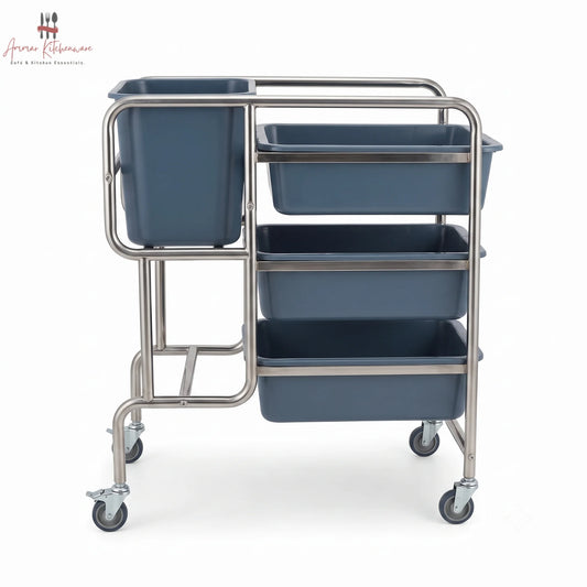 Multifunction Stainless Steel Restaurant Service & Bussing Trolley with Trays