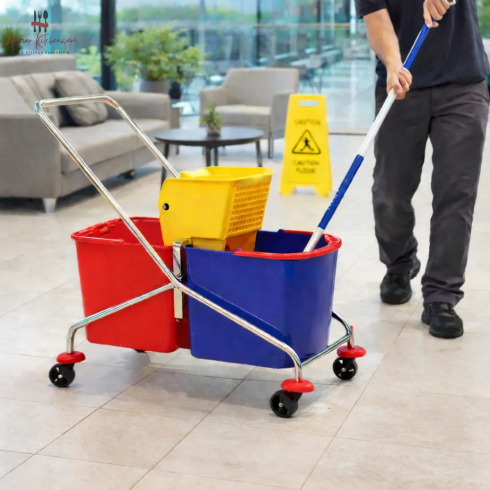 Heavy Duty 45L Commercial Double Mop Bucket Trolley