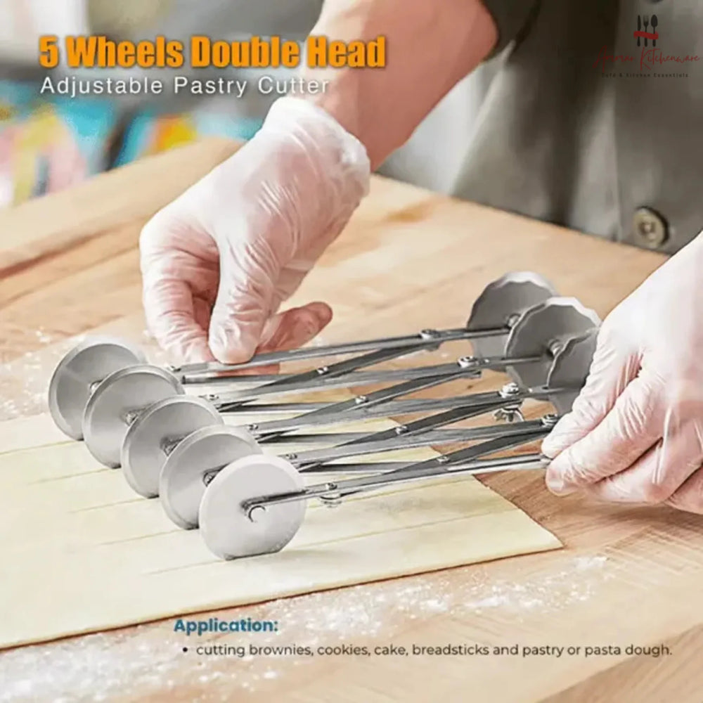 5 Wheel Double Head Stainless Steel Adjustable Pastry & Dough Cutter