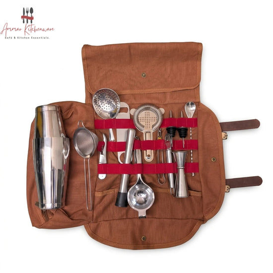 Portable Mixology Bar Tool Set with Canvas Travel Bag