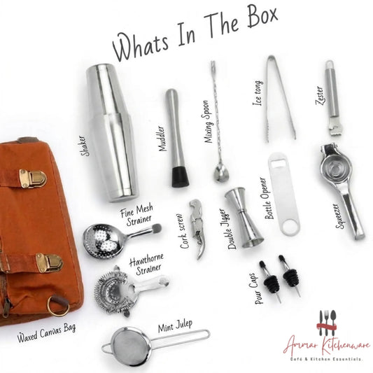 Portable Mixology Bar Tool Set with Canvas Travel Bag