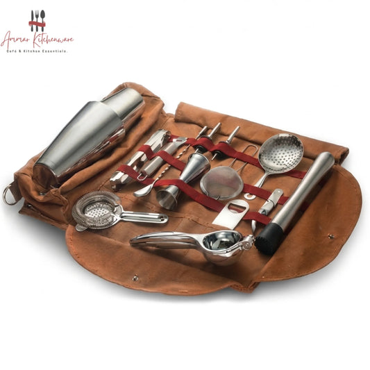 Portable Mixology Bar Tool Set with Canvas Travel Bag