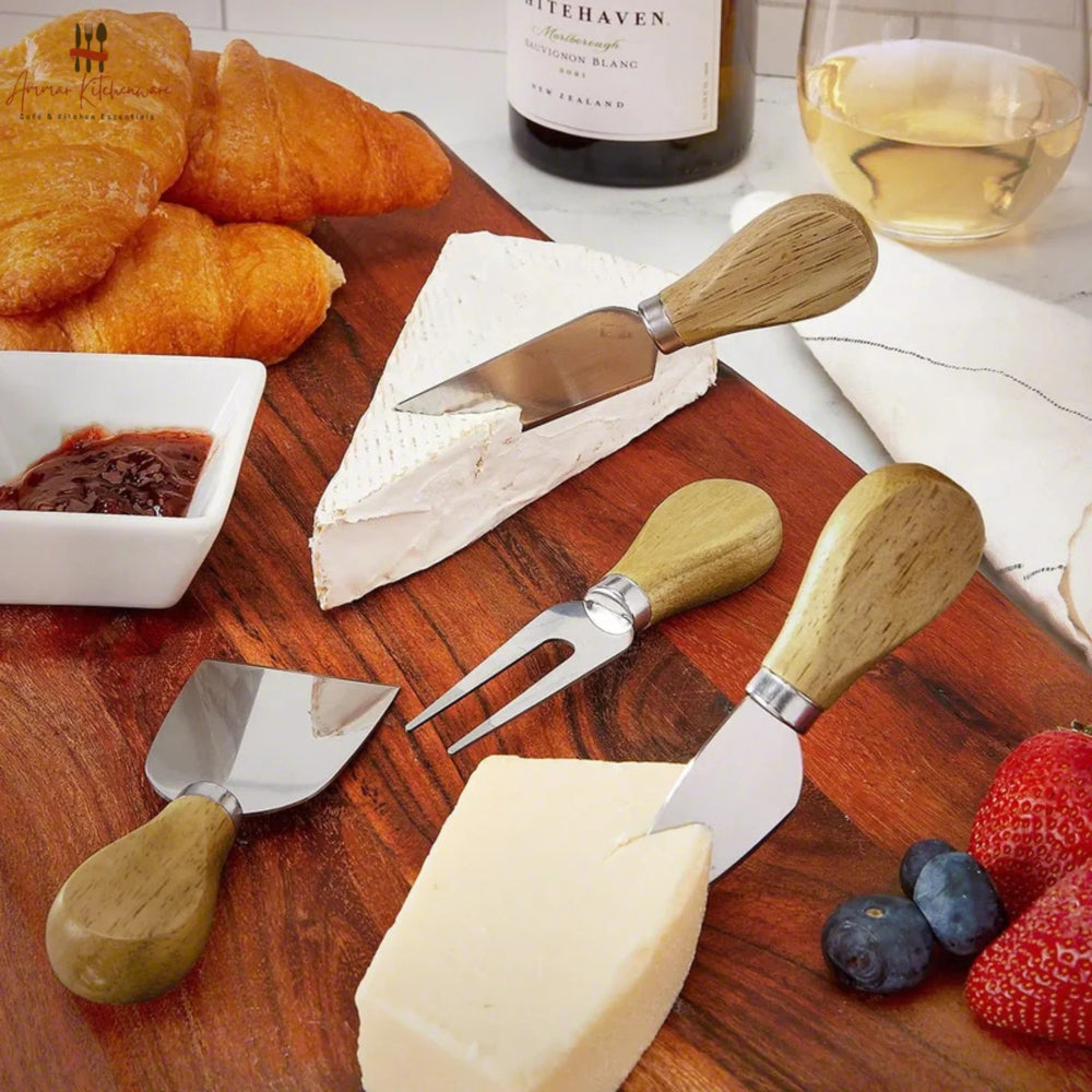 4 Piece Stainless Steel Cheese Knife Set with Wooden Handles
