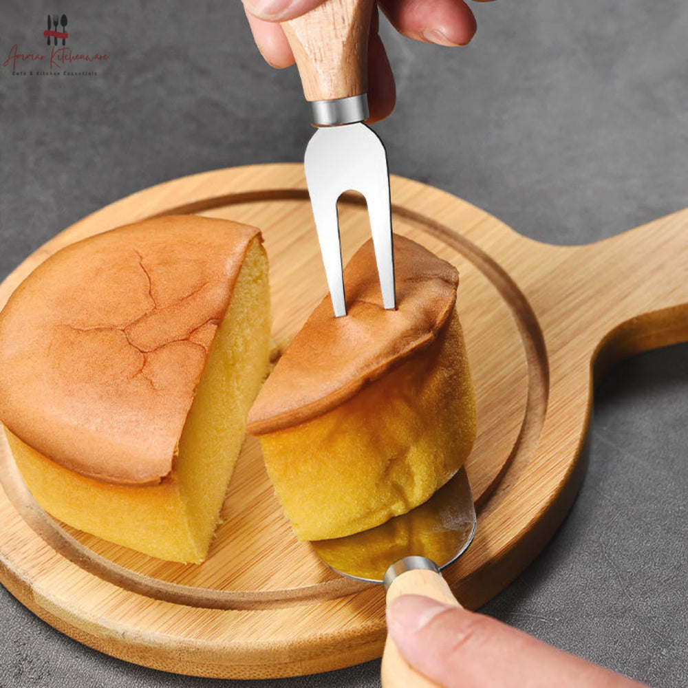 4 Piece Stainless Steel Cheese Knife Set with Wooden Handles