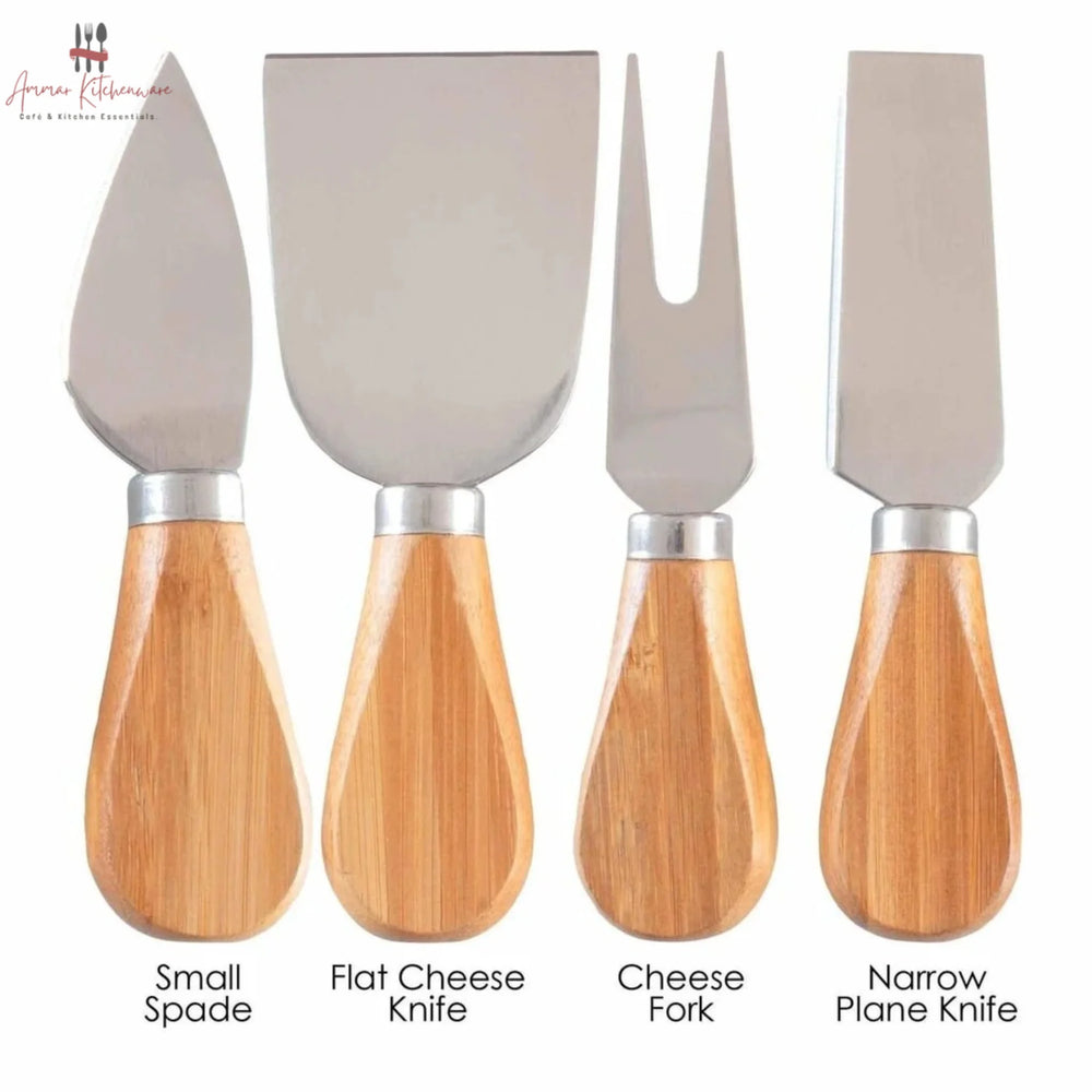 4 Piece Stainless Steel Cheese Knife Set with Wooden Handles