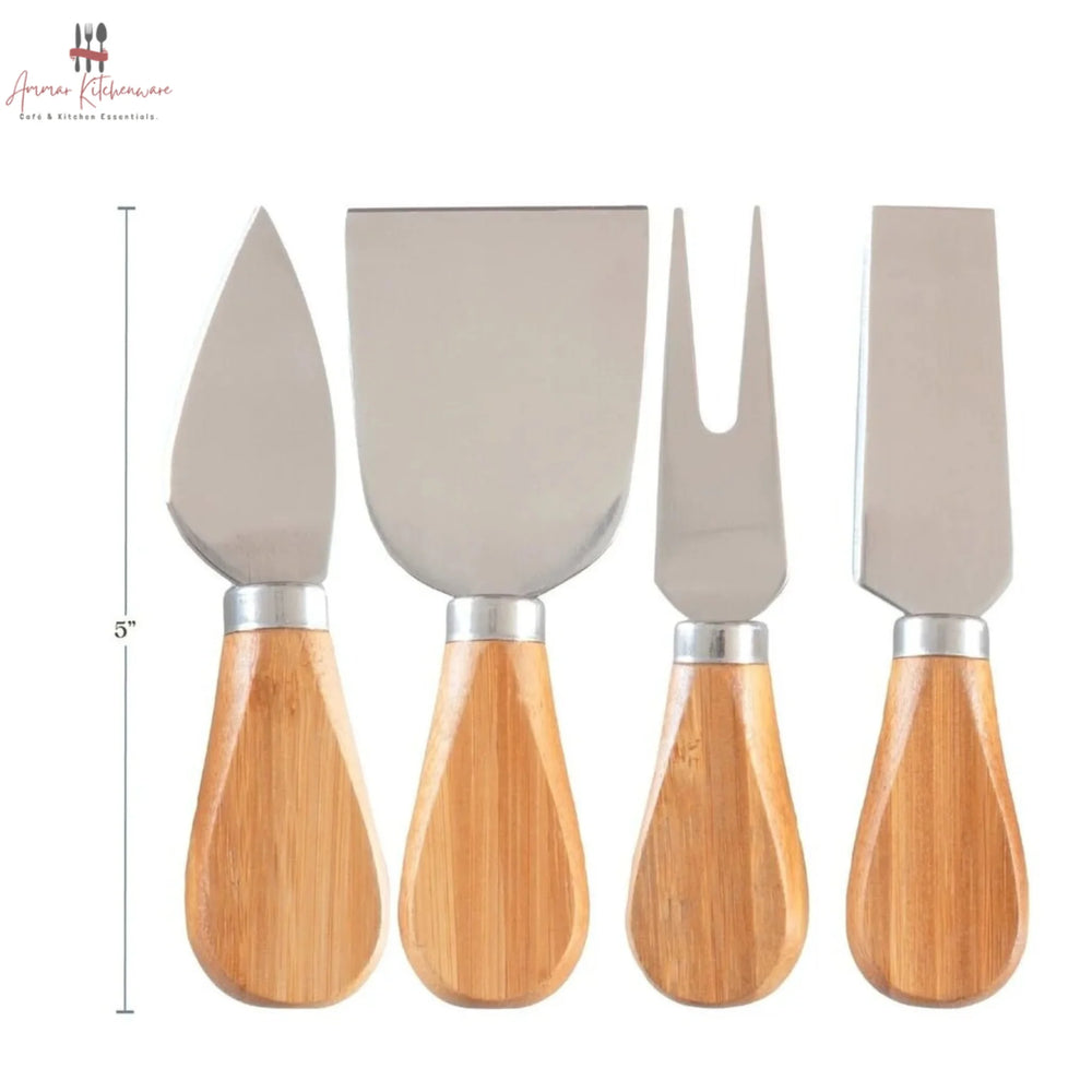 4 Piece Stainless Steel Cheese Knife Set with Wooden Handles