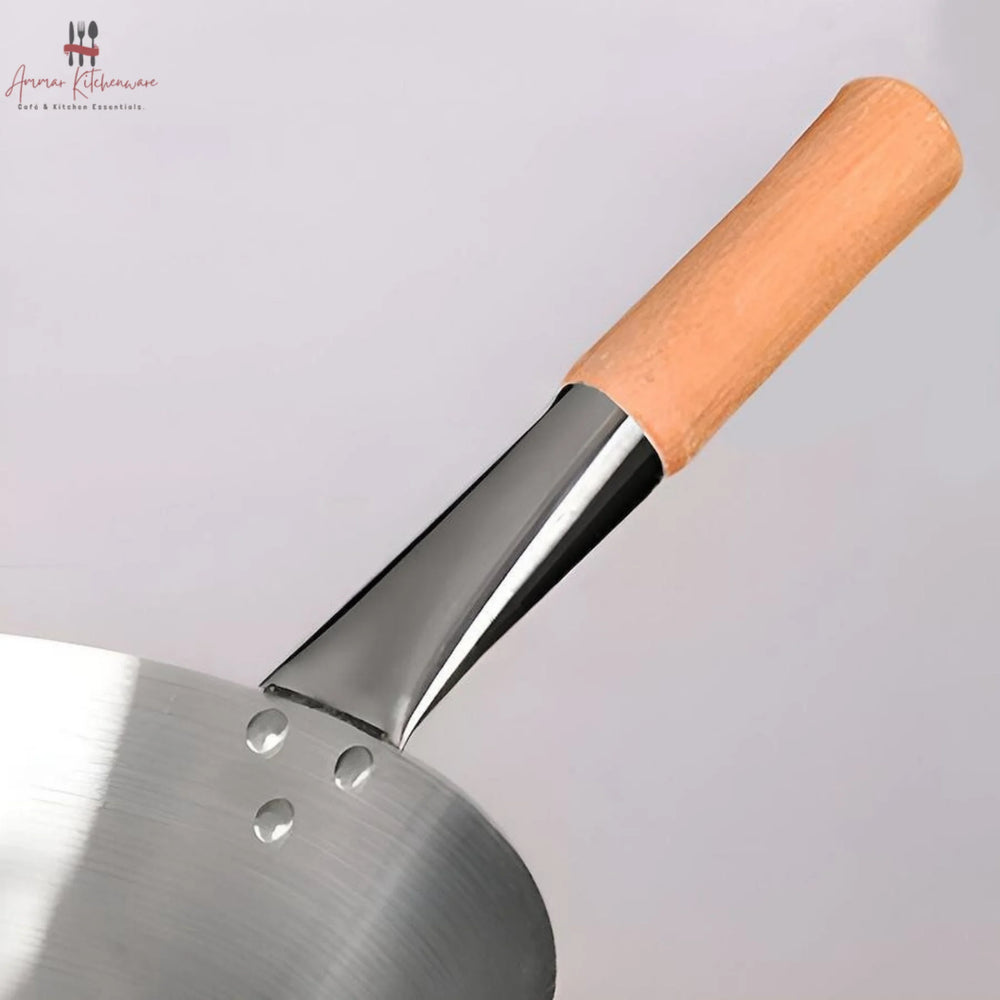 Stainless Steel Chinese Wok with Wooden Handle