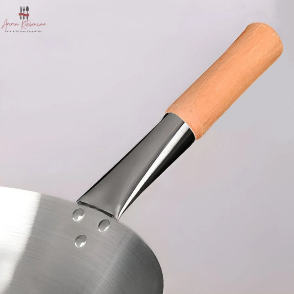 Stainless Steel Chinese Wok with Wooden Handle