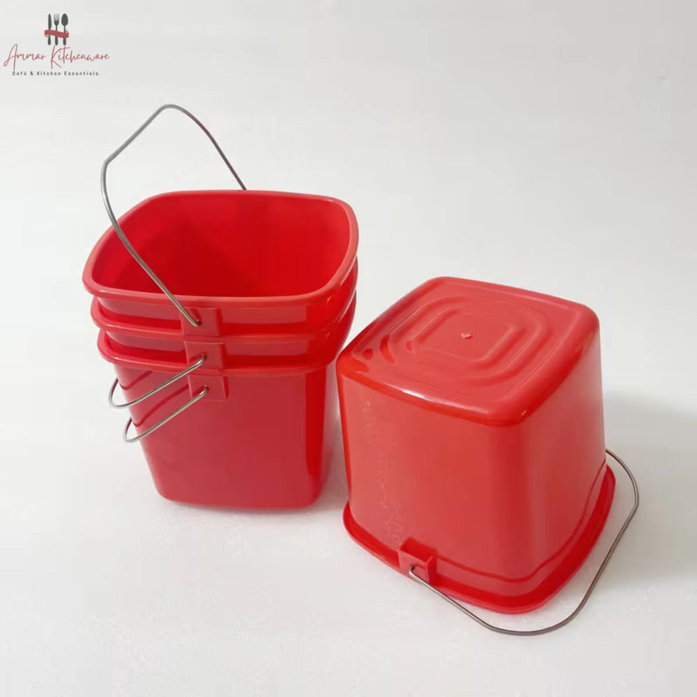 Red Square Cleaning Bucket with Metal Handle