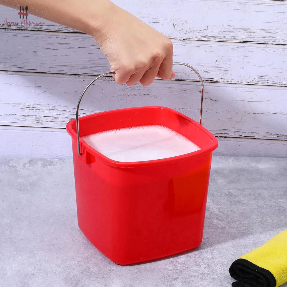 Red Square Cleaning Bucket with Metal Handle