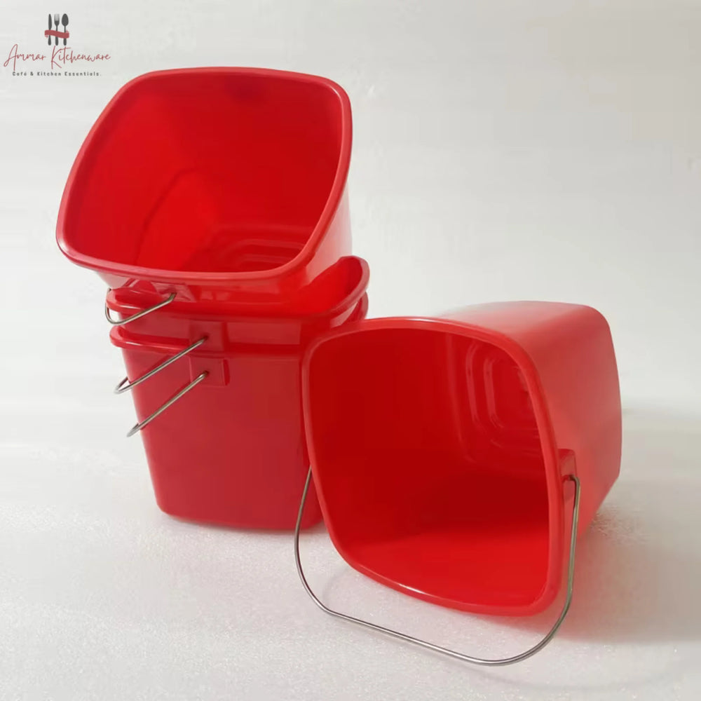 Red Square Cleaning Bucket with Metal Handle