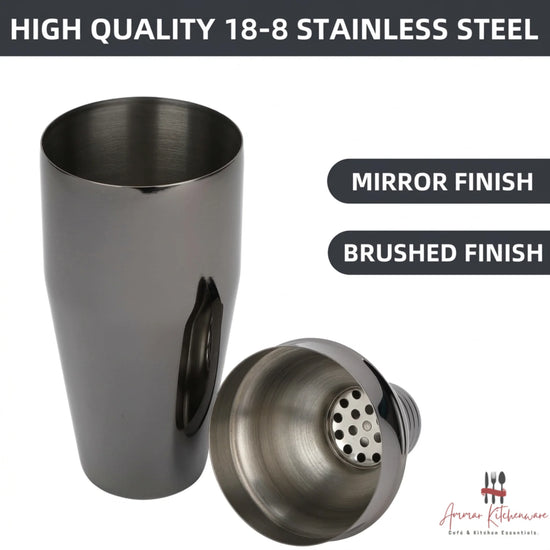 Glossy Black Stainless Steel Cocktail Shaker 750ml