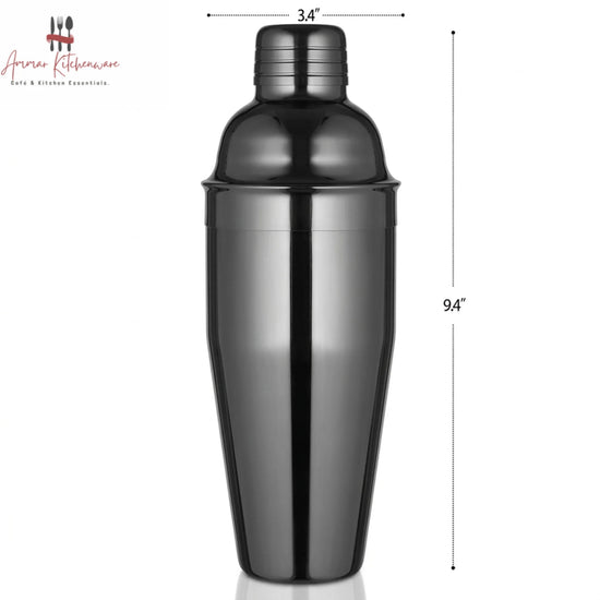 Glossy Black Stainless Steel Cocktail Shaker 