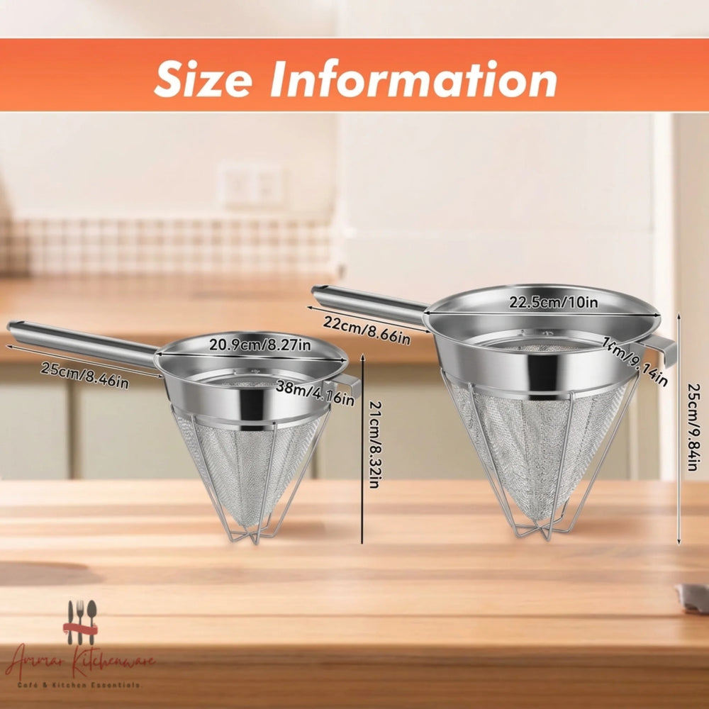 Conical stainless steel chinois strainer