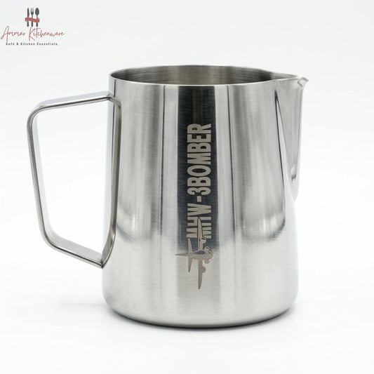 MHW-3BOMBER latte art pitcher 5.0 in glossy grey with curved handle