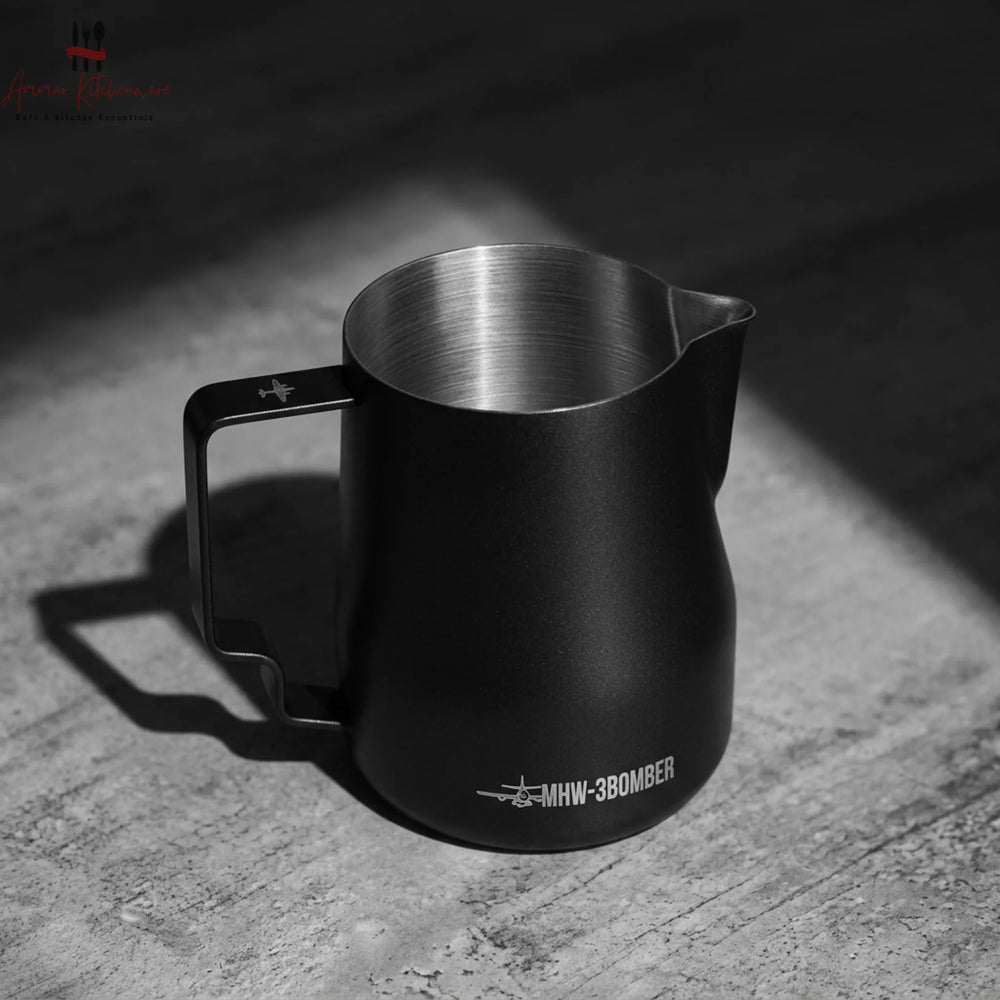 MHW-3BOMBER turbo milk steaming pitcher in matte black with precision pour spout