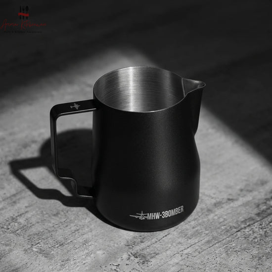 MHW-3BOMBER turbo milk steaming pitcher in matte black with precision pour spout