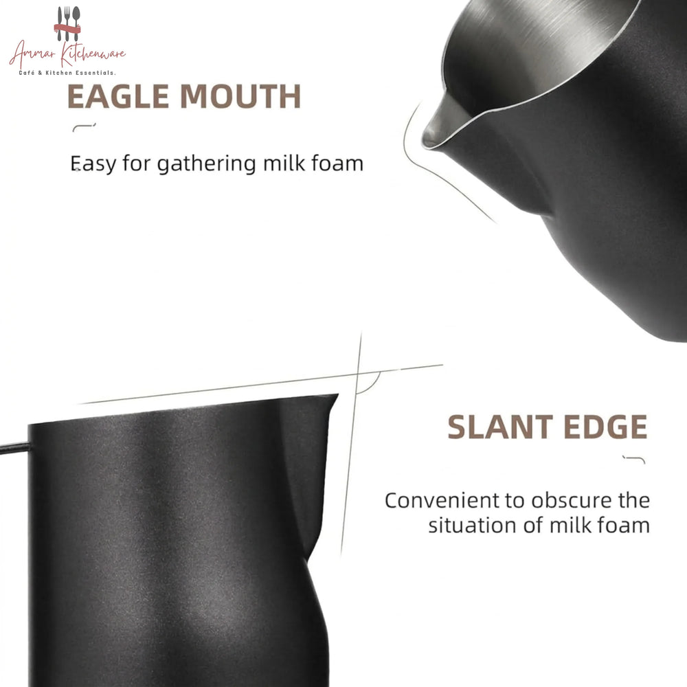 MHW-3BOMBER turbo milk steaming pitcher in matte black with precision pour spout