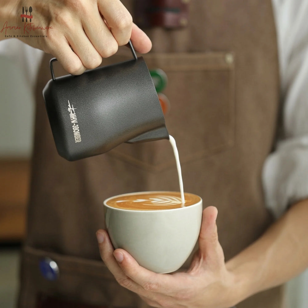 MHW-3BOMBER turbo milk steaming pitcher in matte black with precision pour spout