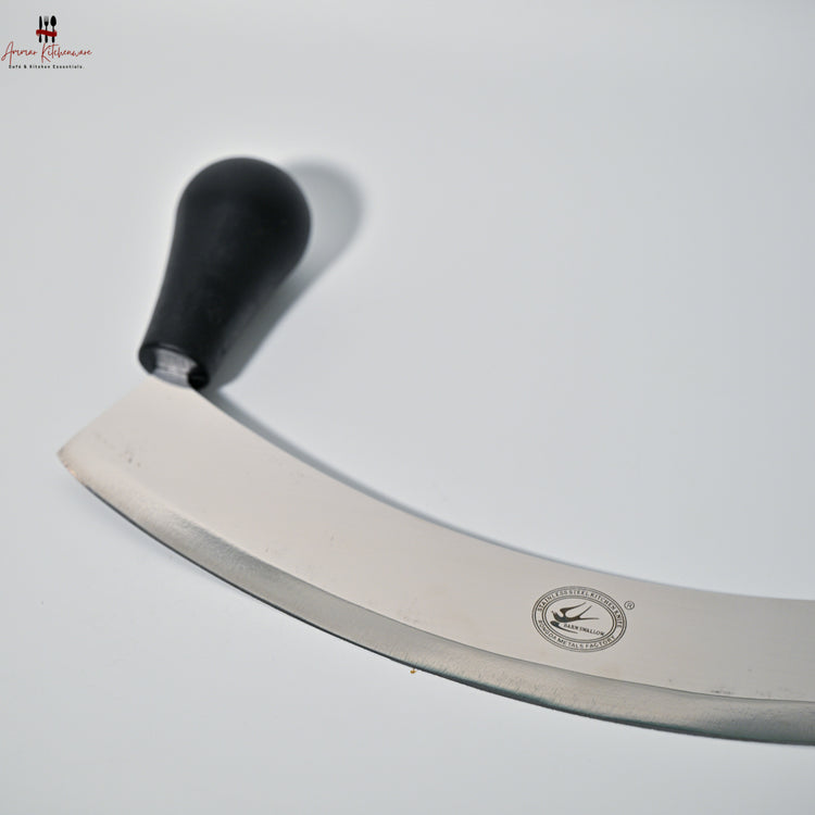 Pizza Cutter Rocking Knife (D-Shape, Black Handle)