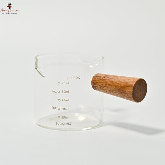 Glass Espresso Measuring Pitcher with Wooden Handle