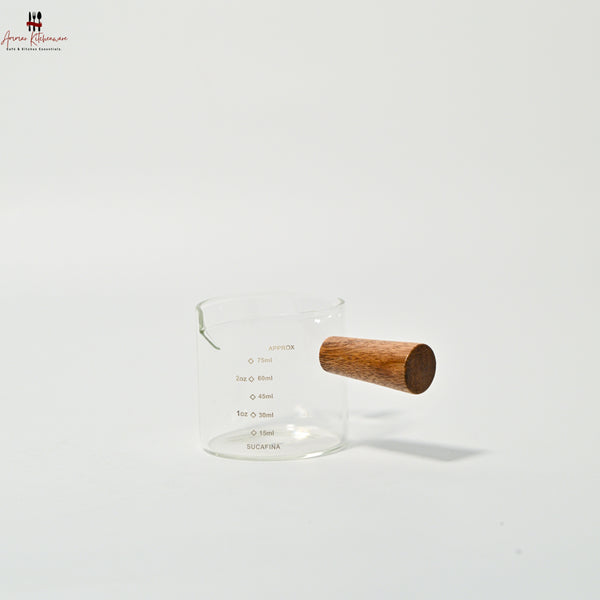Glass Espresso Measuring Pitcher with Wooden Handle