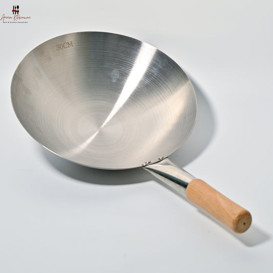 Stainless Steel Chinese Wok with Wooden Handle