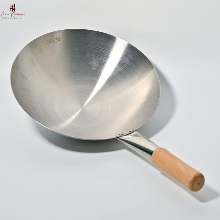 Stainless Steel Chinese Wok with Wooden Handle