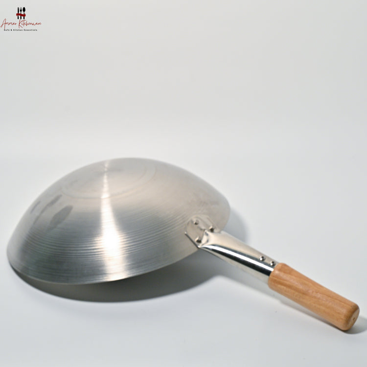 Stainless Steel Chinese Wok with Wooden Handle