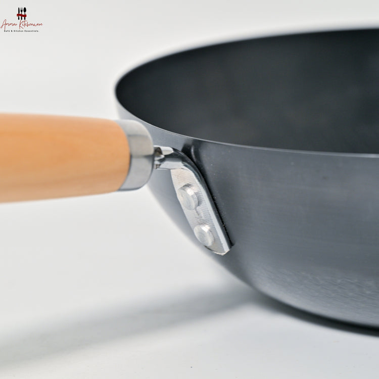 Stainless Steel Chinese Wok with Wooden Handle (Black)