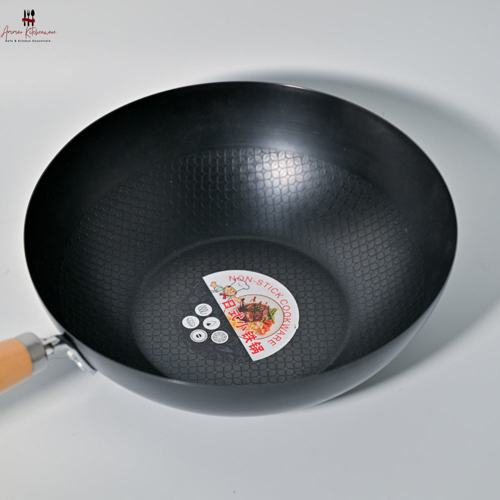 Stainless Steel Chinese Wok with Wooden Handle (Black)