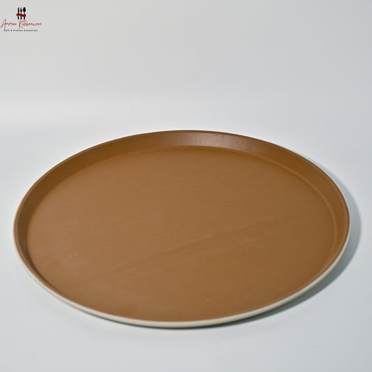 Brown Circular Non Slip Plastic Serving Tray